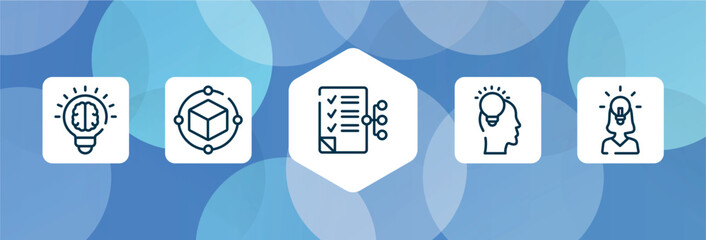 Poster - general outline icon set isolated on blue abstract background. thin line icons such as invention, model preparation, smart contract, inspiration, team leader vector. can be used for web and mobile.