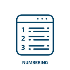 Poster - numbering icon from user interface collection. Thin linear numbering, number, collection outline icon isolated on white background. Line vector numbering sign, symbol for web and mobile