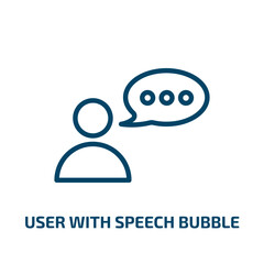 Poster - user with speech bubble icon from user interface collection. Thin linear user with speech bubble, bubble, communication outline icon isolated on white background. Line vector user with speech bubble
