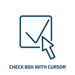Poster - check box with cursor icon from user interface collection. Thin linear check box with cursor, cursor, document outline icon isolated on white background. Line vector check box with cursor sign, symbol
