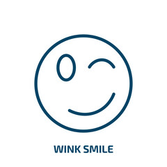 Poster - wink smile icon from user interface collection. Thin linear wink smile, happy, funny outline icon isolated on white background. Line vector wink smile sign, symbol for web and mobile