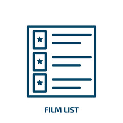 Aufkleber - film list icon from user interface collection. Thin linear film list, play, sound outline icon isolated on white background. Line vector film list sign, symbol for web and mobile