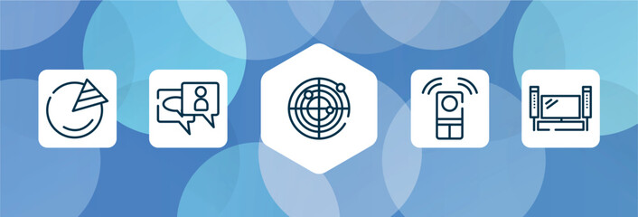 Poster - television outline icon set isolated on blue abstract background. thin line icons such as pie graph, anniversary, radar, remote, home theater vector. can be used for web and mobile.