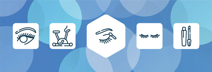 linear beauty elements outline icon set isolated on blue abstract background. thin line icons such as woman eye, null, eye shadow makeup, two eyelashes, gloss vector. can be used for web and mobile.