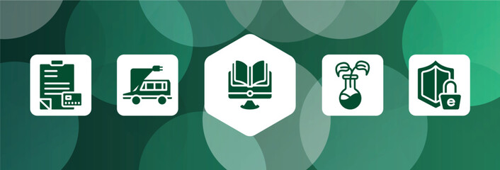 Poster - general filled icon set isolated on abstract background. glyph icons such as credit report, electro car, distance learning, bio technology, e-privacy vector. can be used for web and mobile.