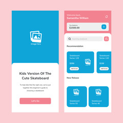 Skateboard child store ui design template vector. Layout app mobile developer. Suitable for designing mobile android and ios