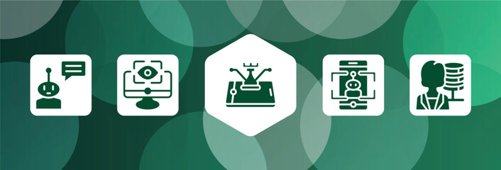 Poster - general filled icon set isolated on abstract background. glyph icons such as chat bot, computer vision, ecommerce strategy, ar game, big data scientist vector. can be used for web and mobile.