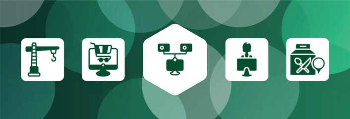 Poster - general filled icon set isolated on abstract background. glyph icons such as construction crane, ecommerce platform, bpm, coworking, food delivery vector. can be used for web and mobile.