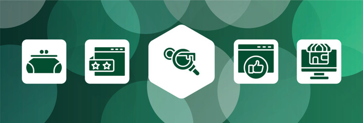 Poster - multimedia marketing filled icon set isolated on abstract background. glyph icons such as women puser, rating stars, keyword search, favorite web, web shop vector. can be used for web and mobile.