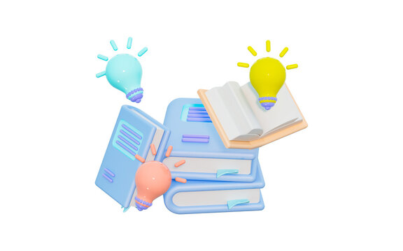 text book with light bulb sign 3d render concept for idea invention knowledge earn bright future