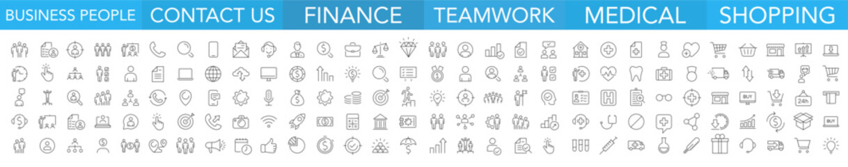 Poster - big set of thin line web icon. business, finance, shopping, medical, teamwork, contact us. vector il