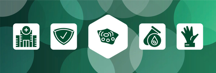 Poster - filled icon set isolated on abstract background. glyph icons such as hospital, protected, cell, blood test, hand vector. can be used for web and mobile.