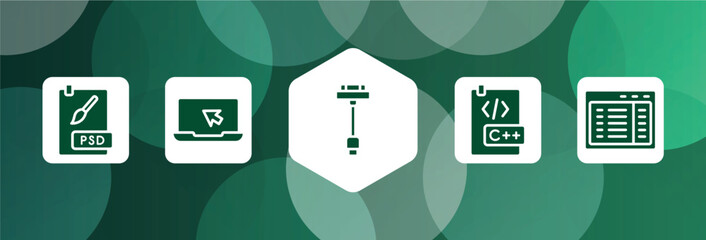 Poster - programming line craft filled icon set isolated on abstract background. glyph icons such as psd file, laptop with arrow, usb charger, c document, program interface vector. can be used for web and