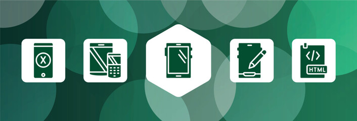 Poster - programming line craft filled icon set isolated on abstract background. glyph icons such as os x, tablet and cellphone, big tablet, edit tablet, html document vector. can be used for web and mobile.