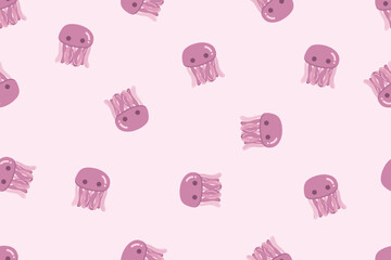 Ocean sea life jellyfish pink pastel cute doodle pattern