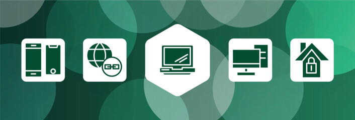 Poster - computer and media filled icon set isolated on abstract background. glyph icons such as screens modern variety, earth link, laptop opened tool, server from client, home lock vector. can be used for