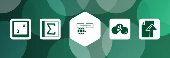 Poster - cloud computing filled icon set isolated on abstract background. glyph icons such as number 3 key on keyboard, spreadsheet with sum, link on internet, music cloud, ftp upload vector. can be used for