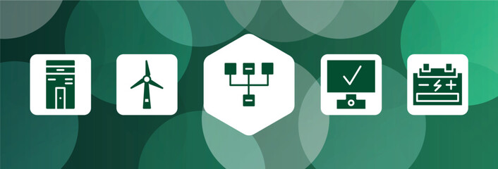 Poster - technology filled icon set isolated on abstract background. glyph icons such as computer case, wind turbine, sitemap, deployment, accumulator vector. can be used for web and mobile.