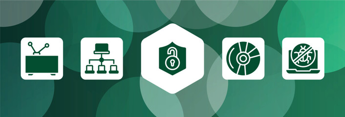 Poster - computer bugs filled icon set isolated on abstract background. glyph icons such as old tv, site map, unsecure, blu ray, no virus vector. can be used for web and mobile.