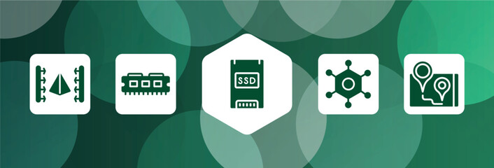 Poster - electronic filled icon set isolated on abstract background. glyph icons such as 3d scanner, ram memory, solid state drive, nanotechnology, navigator vector. can be used for web and mobile.