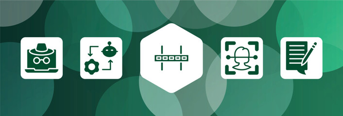 Poster - seo filled icon set isolated on abstract background. glyph icons such as fraud, synchronizing, wall bracket, face recognition, blogging vector. can be used for web and mobile.