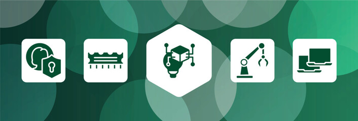 Poster - network architecture filled icon set isolated on abstract background. glyph icons such as user protection, rom, invention, robotic arm, laptops vector. can be used for web and mobile.