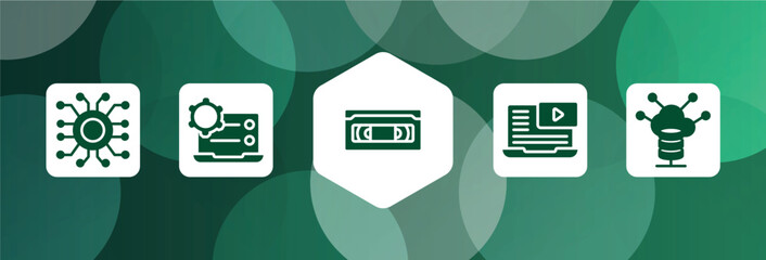 Poster - network architecture filled icon set isolated on abstract background. glyph icons such as nanotech, preferences, vhs, video lesson, server control vector. can be used for web and mobile.