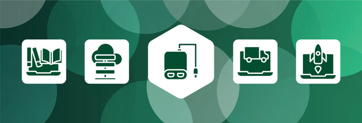 Poster - web and hacker filled icon set isolated on abstract background. glyph icons such as encyclopedia, cloud server, power bank, on, missile vector. can be used for web and mobile.