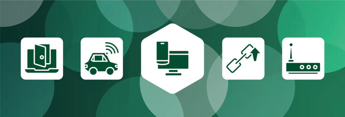 Poster - network architecture filled icon set isolated on abstract background. glyph icons such as backdoor, autonomous car, responsive website, backlink, wireless router vector. can be used for web and