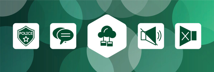 Poster - communition filled icon set isolated on abstract background. glyph icons such as police badge, bubble chat, cloud service, muted, silence vector. can be used for web and mobile.