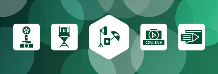 Poster - cinema filled icon set isolated on abstract background. glyph icons such as film award, film director, studio, on, subtitle vector. can be used for web and mobile.