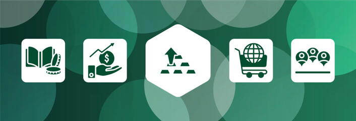Poster - seo and business filled icon set isolated on abstract background. glyph icons such as finance book, stock market, ingot, world wide shopping, viral vector. can be used for web and mobile.