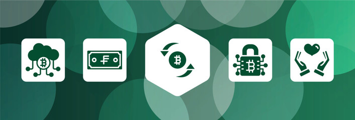 Poster - business filled icon set isolated on abstract background. glyph icons such as cloud mining, swiss franc, trading, private key, solidarity vector. can be used for web and mobile.