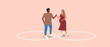 Circle line as personal boundaries in couple, flat vector stock illusion isolated, concept of trust and affection between pregnant woman and African man