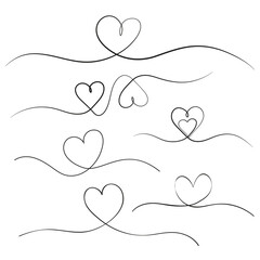 Wall Mural - Lined heart one continues linear elegance minimal love shape set.