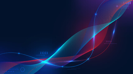 Wall Mural - Abstract technology digital futuristic blue and red flowing dynamic wave lines with lighting effect