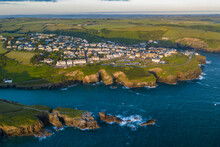 Aerial View Of Port Isaac At Dawn, Cornwall, England