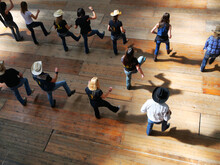 Group Of Traditional Western Folk Music Dancers View From Above Blur Dynamism Effect