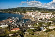 Serro Do Cume Shield Volcano, And City Of Praia Da Vitoria, Terceira Island, Azores, Portugal, Atlantic