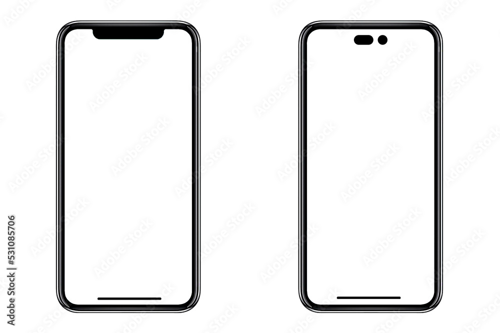 Smartphone similar to iphone 14 with blank white screen for Infographic ...