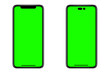 Smartphone frameless mockup. Studio shot of green screen smartphone with blank screen for Infographic Global Business web site design app, Content for technology, iphone 14. 