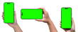 Smartphone frameless mockup. Studio shot of green screen smartphone with blank screen for Infographic Global Business web site design app, Content for technology, iphone 14 
