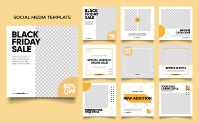 social media template banner fashion sale promotion in yellow color. fully editable instagram and facebook square post frame puzzle organic sale poster.