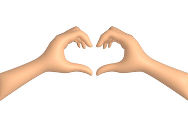 3D illustration of two hands showing a heart sign isolated on a white background