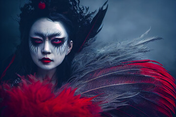 Wall Mural - close-up portrait of a witch - white harpies, generative ai