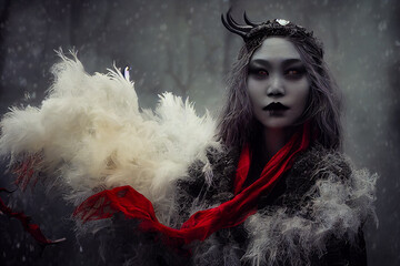 Wall Mural - close-up portrait of a witch - white harpies - 12 of 13, generative ai