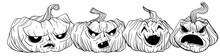 Pumpkin Lantern With Evil Grin In Inked Style