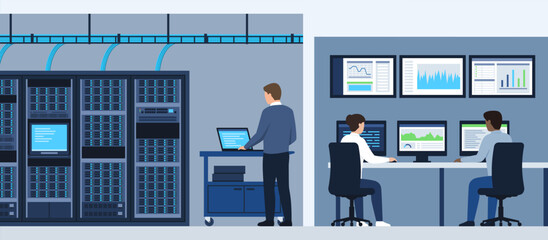 Specialists working in a data center