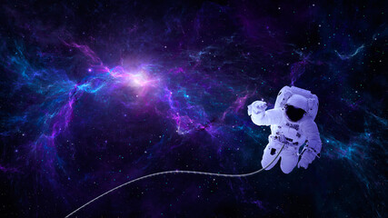 Wall Mural - space background. astronaut fly in colorful fractal blue nebula. elements furnished by nasa. 3d rend
