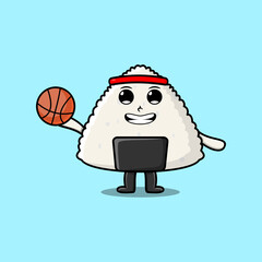 Wall Mural - Cute cartoon Rice japanese sushi character playing basketball in flat modern style design